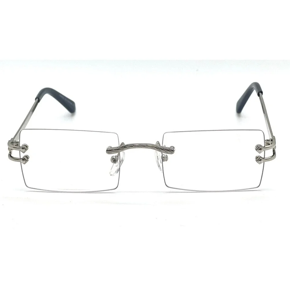 Rimless Rectangle Sunglasses Men Silver‎ Frame Clear Lens Fashion Eyewear Lentes